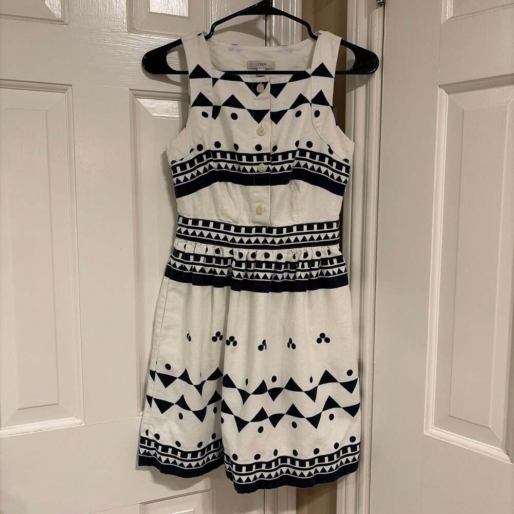 J.Crew Geometric Print Linen Cotton Blend Sleeveless A-Line Dress